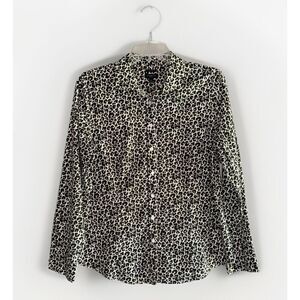 Talbots Blouse 12P Animal Print Leopard Preppy Career Shirt Office Wear No Iron